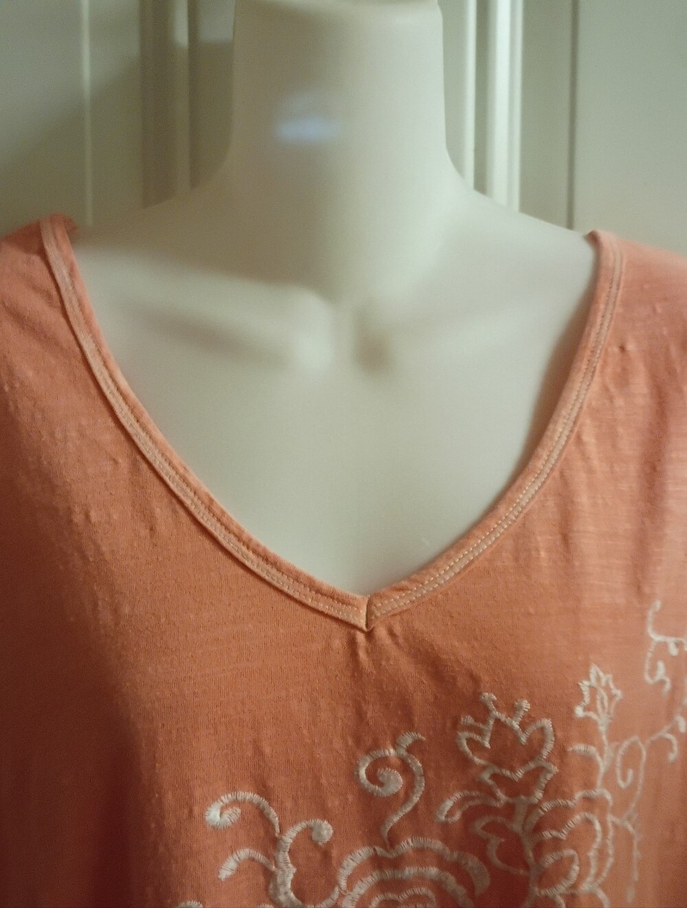 Woman Within Orange Ombre White Fade V-Neck Embroidered Top - Picture 3 of 7